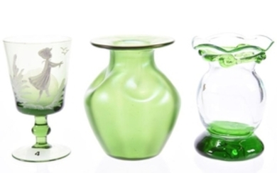 (3) Green Art Glass Items