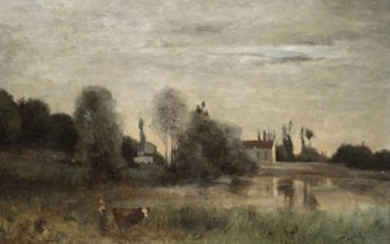 Jean-Baptiste-Camille Corot (French, 1796-1875), Ville d'Avray, vachère à l'étang