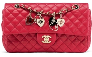 A LIMITED EDITION FUCHSIA LAMBSKIN LEATHER SINGLE FLAP HEART CHARM VALENTINE BAG WITH GOLD HARDWARE, CHANEL, 2009-2010
