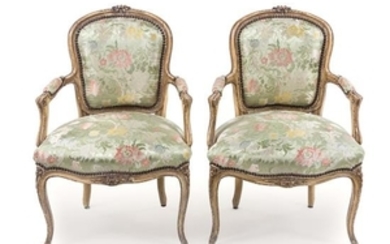 * A Pair of Louis XV Style Painted Fauteuils