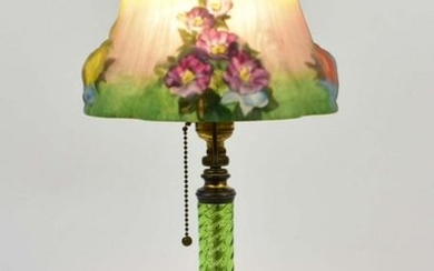 PAIRPOINT PUFFY REVERSE PAINTED HOLLYHOCK TABLE LAMP