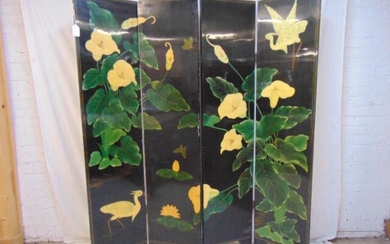 4 panel vintage Chinese lacquered screen, paint