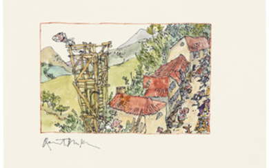Quentin Blake (b. 1932), Townspeople erect a tower to spot the Wild Washerwomen approaching