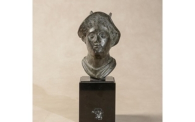 A Roman bronze model of the head of Hermes