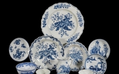 A selection of Worcester blue and white printed and painted porcelains