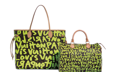 A SET OF TWO: A LIMITED EDITION DAY-GLO GREEN MONOGRAM GRAFFITI NEVERFULL GM A LIMITED EDITION DAY-GLO GREEN MONOGRAM GRAFFITI SPEEDY 30, LOUIS VUITTON BY STEPHEN SPROUSE, SPRING 2009