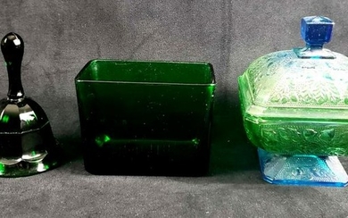 Set of 3 Vintage Unique Green Glass Items