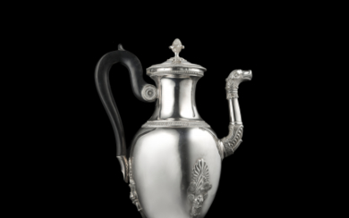 A silver coffee pot. Paris, early 19th Century. Silversmith "DL". Import marks of Turin (h. cm 32) (g gross 1190...