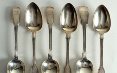 Six fiddle and thread pattern silver tablespoons
