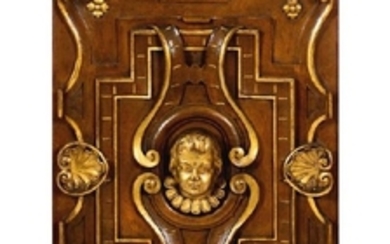 Six Italian Carved Walnut and Parcel Gilt Panels