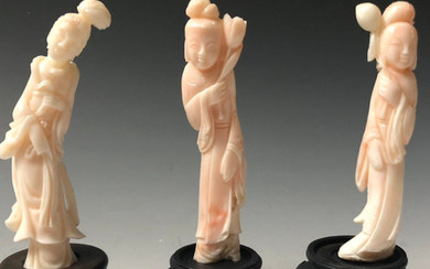 THREE OF CHINESE ANTIQUE CORAL CARVING