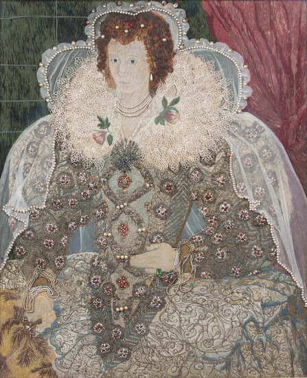 An English Embroidered, Jeweled and Applique Portrait of Queen Elizabeth I