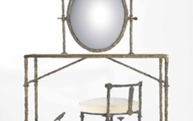 Diego Giacometti (1902-1985), Table de coiffeuse avec oiseau et coupe; Tabouret de coiffeuse avec souris