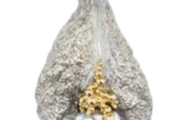 Gilbert Albert, pendentif argent or 750 serti d'une perle biwa