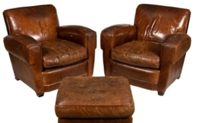 Leather Club Chairs & Ottoman