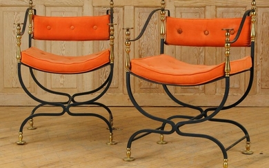 PR BRASS CAST IRON CAMPAIGN STYLE OPEN ARM CHAIRS