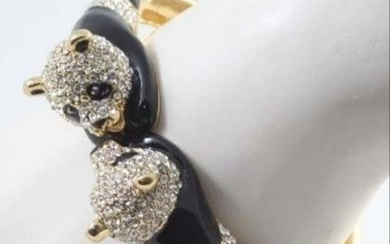 Delightful Two-Panda Crystal, Enamel And Gold Tone