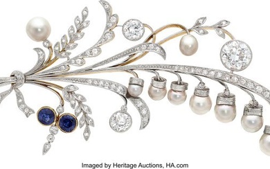 55204: Antique Natural Pearl, Cultured Pearl, Diamond