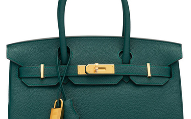 Hermès 30cm Malachite Togo Leather Birkin Bag with Gold...