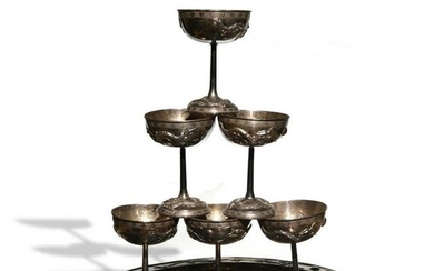 6 Chinese Silver Cups and 1 Tray, 19th Century