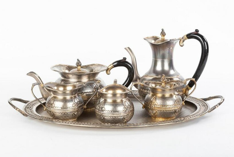 6 Piece Sterling Silver Gilt Tea Set
