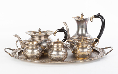 6 Piece Sterling Silver Gilt Tea Set