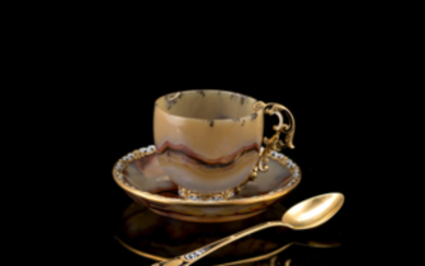 An agate cup with saucer. Goldsmith Chiappe, Genoa, 1920 c. (minor defects)