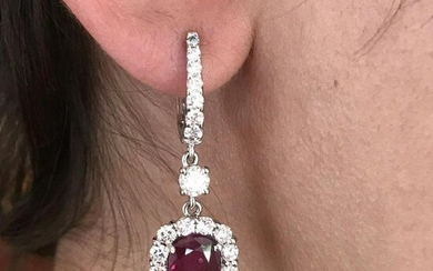 6.20 ct Ruby and Diamond Drop Earrings in 18k White