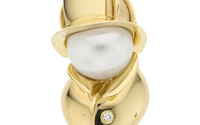 74004: Tiffany & Co. Cultured Pearl, Diamond, Gold Broo