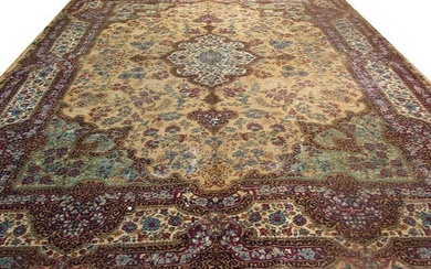9 x 13 beige Antique Persian Kerman Rug
