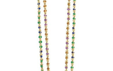 Pair of Gold, Citrine, Amethyst, Lapis and Green Onyx Bead Chain Necklaces