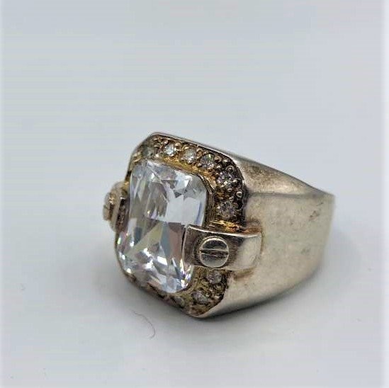 .925 Large Sterling Ring Large Crystal Stone,Rhinestone