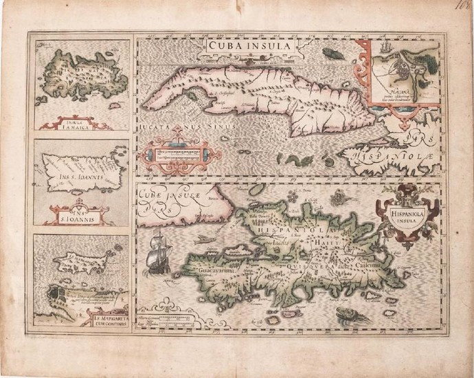 1613 Mercator/Hondius Map of Caribbean Islands -- Cuba