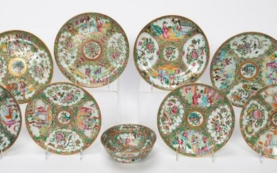 9PC., 19TH C. CHINESE ROSE MEDALLION TABLEWARE