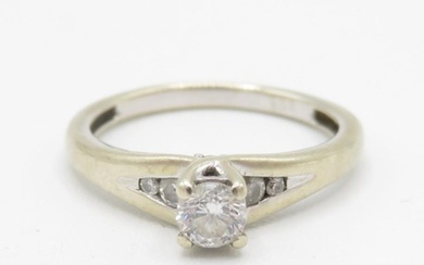 9ct gold round brilliant cut diamond solitaire ring with dia...