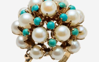 9k Turquoise Pearl Cluster Ring