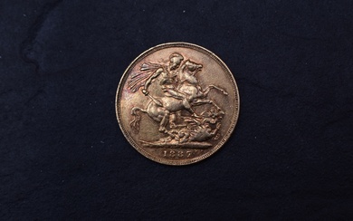 A 1887 Queen Victoria Gold Sovereign, Jubilee Head, George & Dragon, Melbourne Mint