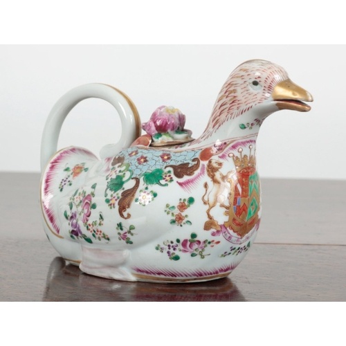 A 19TH CENTURY FRENCH PORCELAIN GOOSE FORM TEAPOT in the man...