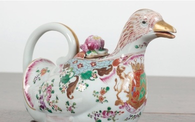 A 19TH CENTURY FRENCH PORCELAIN GOOSE FORM TEAPOT in the man...