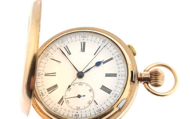 A 9ct yellow gold full hunter chronograph minute repeater pocket watch, 57mm.