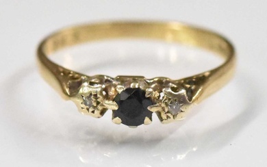 A 9ct yellow gold sapphire and diamond set ring, size...