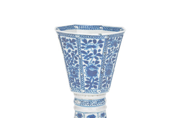 A BLUE AND WHITE OCTAGONAL STEM CUP Kangxi