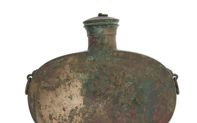 A CHINESE BRONZE RITUAL WINE VESSEL AND COVER, BIANHU, HAN DYNASTY (206 BC - AD 220)