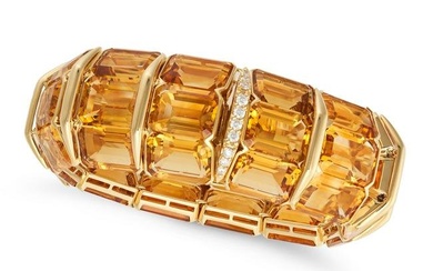 A CITRINE AND DIAMOND BRACELET in 18ct yellow gold, set with trios of octagonal step cut citrines...