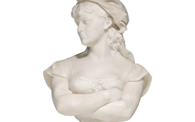 A Carara marble bust of a girl, H 56 cm