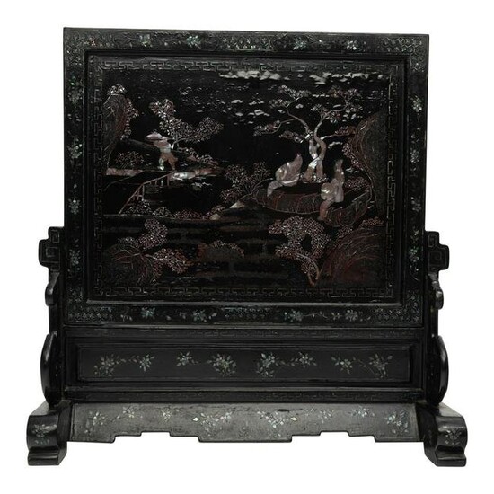 A Chinese Black Lacquer Table Screen