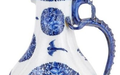 A Chinese Blue and White Porcelain Dragon-Handled Ewer
