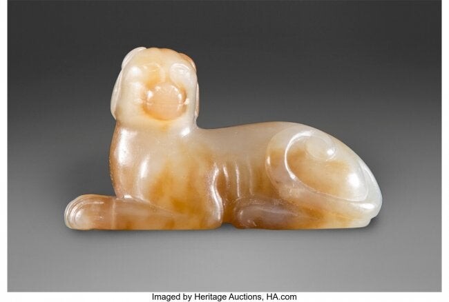 A Chinese Russet Jade Dog 1 x 2 x 0-1/2 inches (