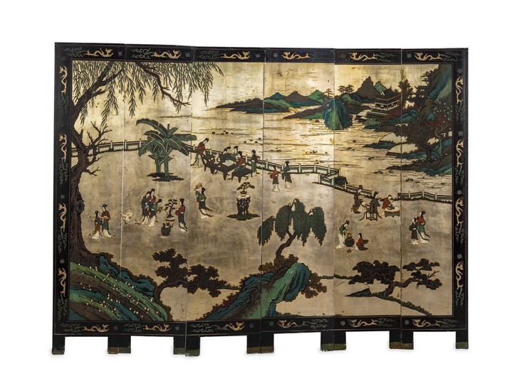 A Chinese Six Panel Floor Screen