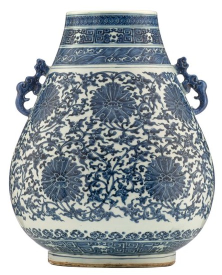 A Chinese blue and white archaistic hu-vase, the...